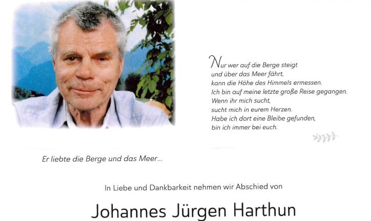 Todesanzeige Herr StD a. D. Johannes Jürgen Harthun