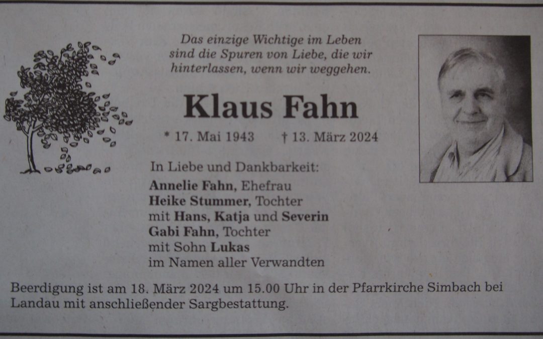 Zum Tod von StD a. D. Klaus Fahn